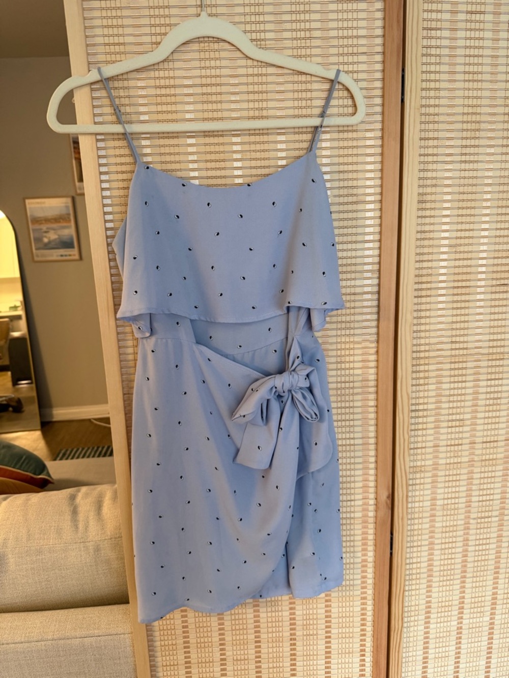 Lush Light Blue Spaghetti-Strap Ruffle Wrap Mini Dress